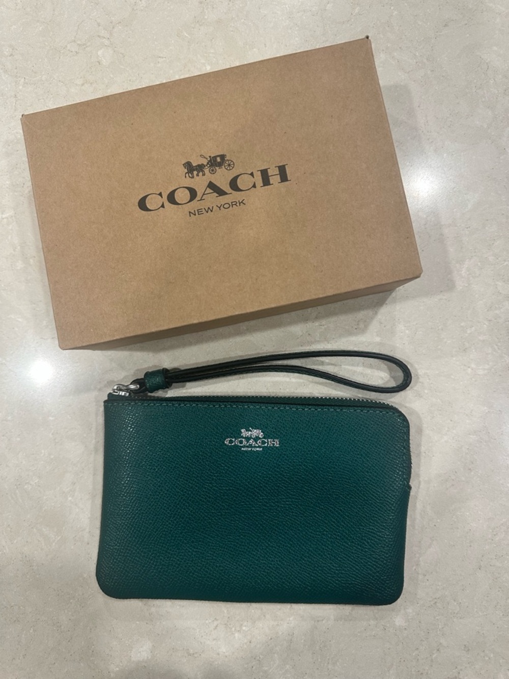 Coach Emerald Green Wristlet & Coach compact mirror